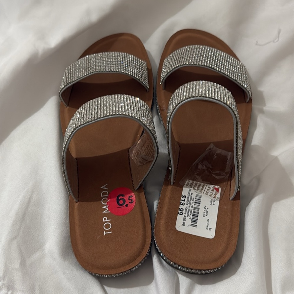 FINAL PRICE Ladies Glittering Silver Slide Sandals. 6.5. NEW - Picture 7 of 8